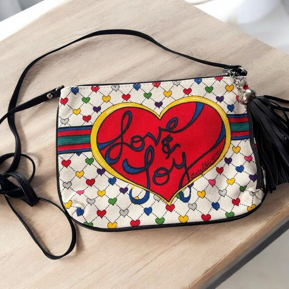 NWOT Brighton Canvas Love & joy Heart Crossbody Bag Purse Wristlet Canvas - Picture 1 of 6